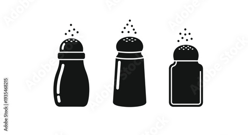Three black salt shakers with varying shapes a minimalist silhouette