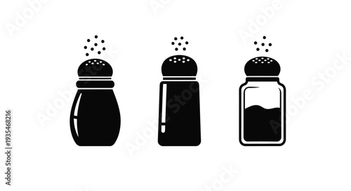 Three condiment containers in black showcasing varying shapes silhouette