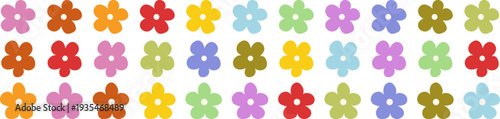 Set of colorful simple flower icons in flat style isolated on white background. Cute retro floral shapes perfect for spring designs, kids graphics, stickers, patterns and decorative elements