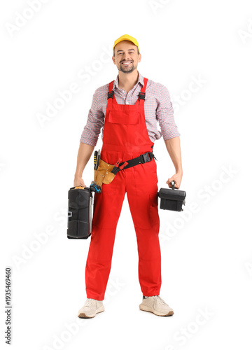 Male technician with set of...