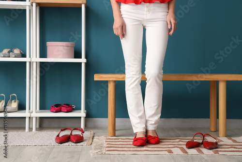 Woman with stylish red shoe...