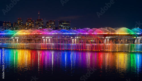 Banpo Bridge Moonlight Rainbow Fountain at Han River Seoul