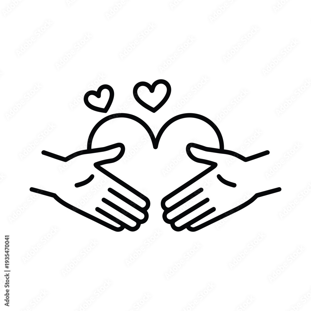 Obraz premium Minimalist love hands with heart symbol, caring connection vector illustration for compassion and unity design