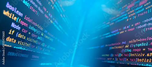 Abstract image of computer language code background representing a conceptual high-tech data display for global business communication and network security
