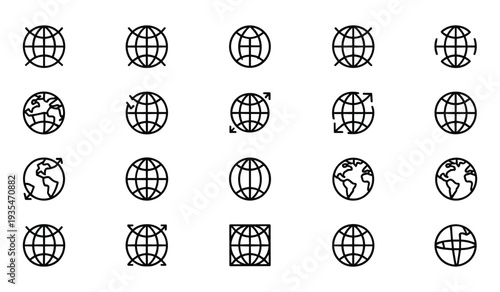 Global connectivity line icons set, world, internet, and international communication vector collection