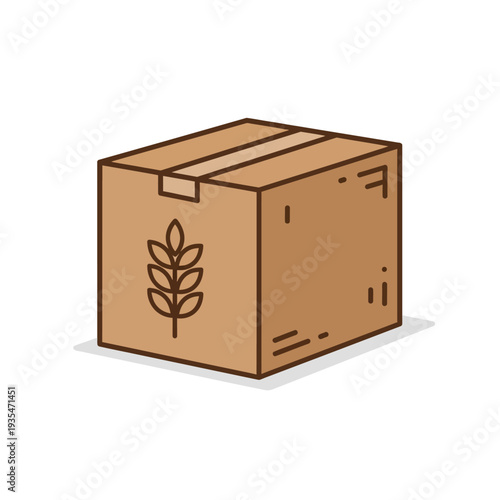 Brown cardboard box with a wheat stalk graphic, representing agricultural products or food delivery