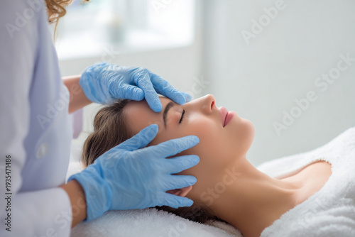 beauty specialist consulting teenage girl about blackhead treatment plan in contemporary clinic, clean minimalist interior, natural window light