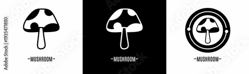 Mushroom logo set. Collection of black and white logos. Stock vector.