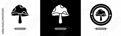 Mushroom logo set. Collection of black and white logos. Stock vector.
