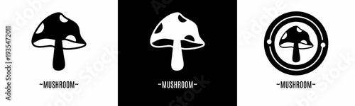 Mushroom logo set. Collection of black and white logos. Stock vector.