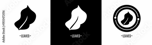 Leaf logo set. Collection of black and white logos. Stock vector.
