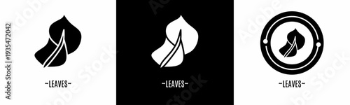 Leaf logo set. Collection of black and white logos. Stock vector.