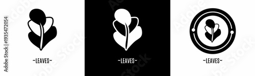 Leaf logo set. Collection of black and white logos. Stock vector.