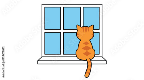 Orange cat sitting on a window sill looking out a window