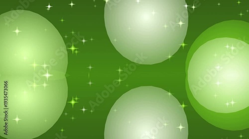Motion graphics with glowing green orbs and sparkling lights in a vibrant environment