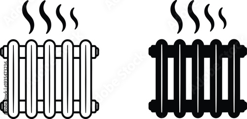 Home heating radiator icon set, heater symbol vector, household warming system illustration, winter temperature control appliance