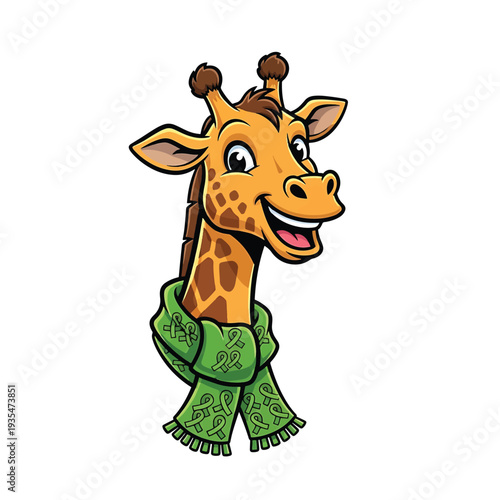 Giraffe Cartoon with Green Scarf
