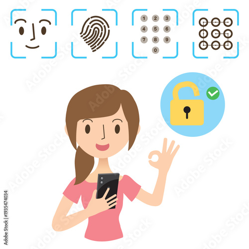 スマホの認証でロック解除をするj女性