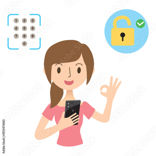 スマホのパスワード認証でロック解除をする女性