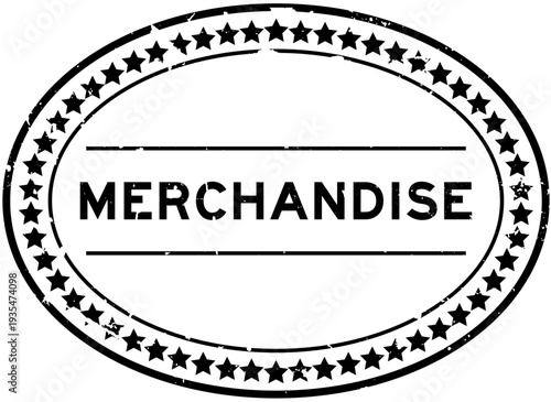 Grunge black merchandise word oval rubber seal stamp on white background