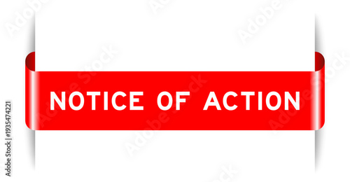 Red color inserted label banner with word notice of action on white background