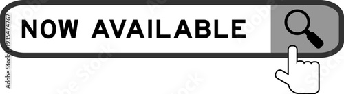 Search banner in word now available with hand over magnifier icon on white background