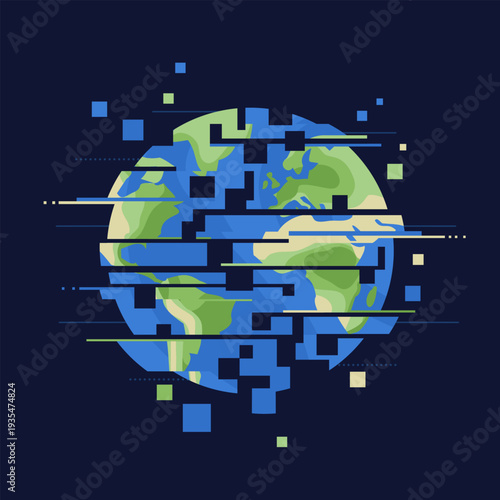 Digital earth falling apart, breaking into pieces and data corruption