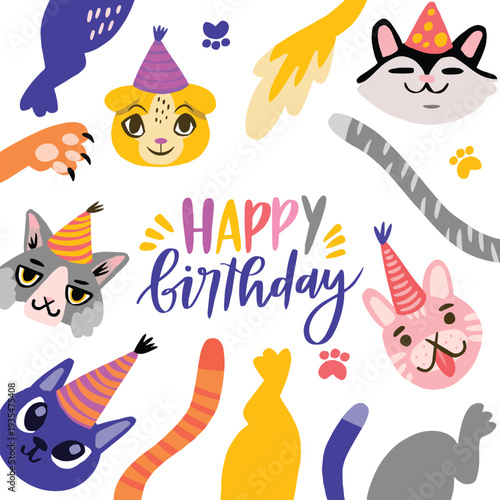 Colorful party animal sketches for festive greeting card design vector