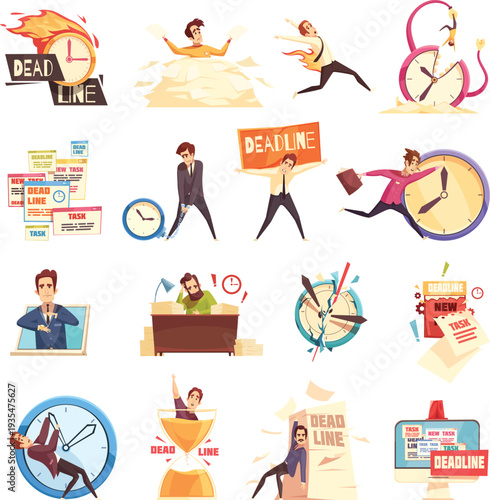 Hand drawn business strategy doodles surrounding realistic silver alarm clock vector