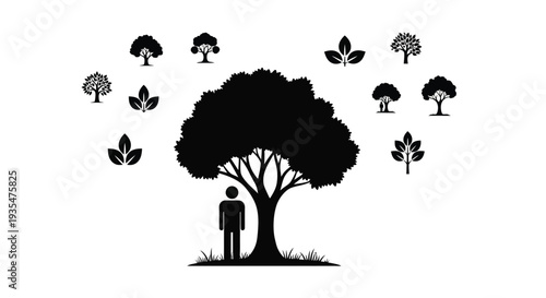 Black foliage and trees with a human figure a striking silhouette