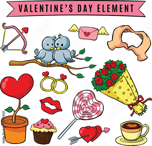 Sweet romantic icons featuring mobile phone and yellow heart bow vector