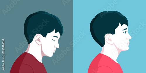 Child healing and improving his mental health changing from depressed to happy