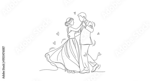 A couple embracing in a romantic dance outlined in a delicate silhouette