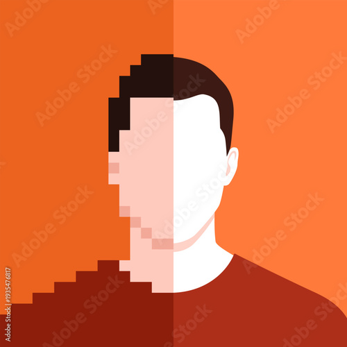 Half blurred and pixelated man avatar