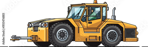 Airport pushback tractor moving airplanes on the tarmac