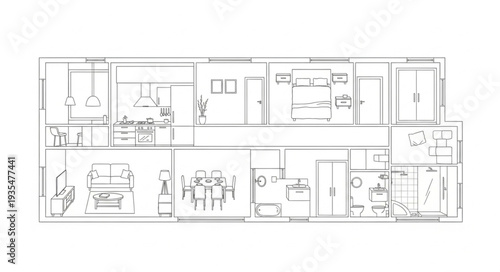 Architectural floor plan drawing of a modern apartment layout.