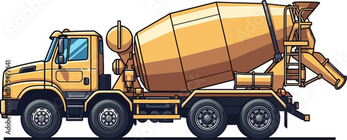 Concrete mixer truck with rotating drum for construction site delivery