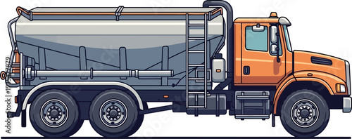 Dry bulk tanker truck hauling industrial powder