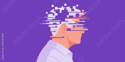 Depressed lonely elderly man falling apart