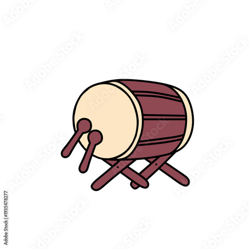 Traditional bedug drum illustration used to announce prayer time during Ramadan and Eid celebration. Islamic cultural symbol isolated on white background