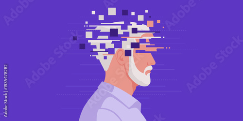 Depressed lonely elderly man falling apart