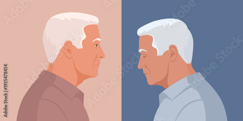 Senior man portraits: serene mood and depression