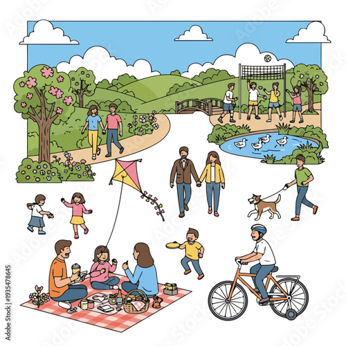 Family Outing in the Park Scene.