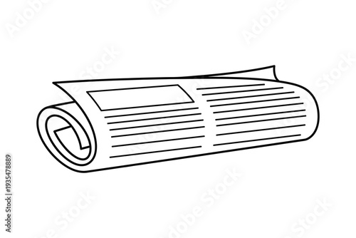 A rolled-up newspaper lying on a flat surface, ready to be read. Vector