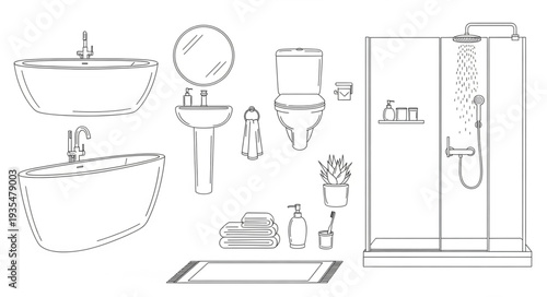 Bathroom elements sketch illustration clean design.