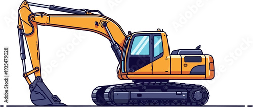 Hydraulic crawler excavator digging trench for utility work