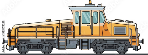 Industrial diesel locomotive shunting cars at rail yard