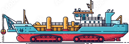 Industrial dredging vessel equipped for maritime excavation and maintenance