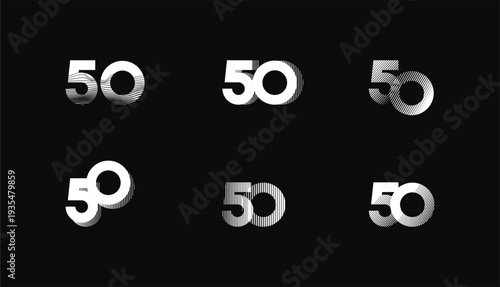 Collection of Number with Abstract Line Pattern  anniversary 50th, 50th Happy Anniversary geometric black and white, celebrating and greeting design banner.