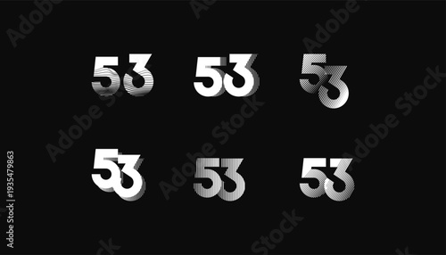 Collection of Number with Abstract Line Pattern  anniversary 53th, 53th Happy Anniversary geometric black and white, celebrating and greeting design banner.